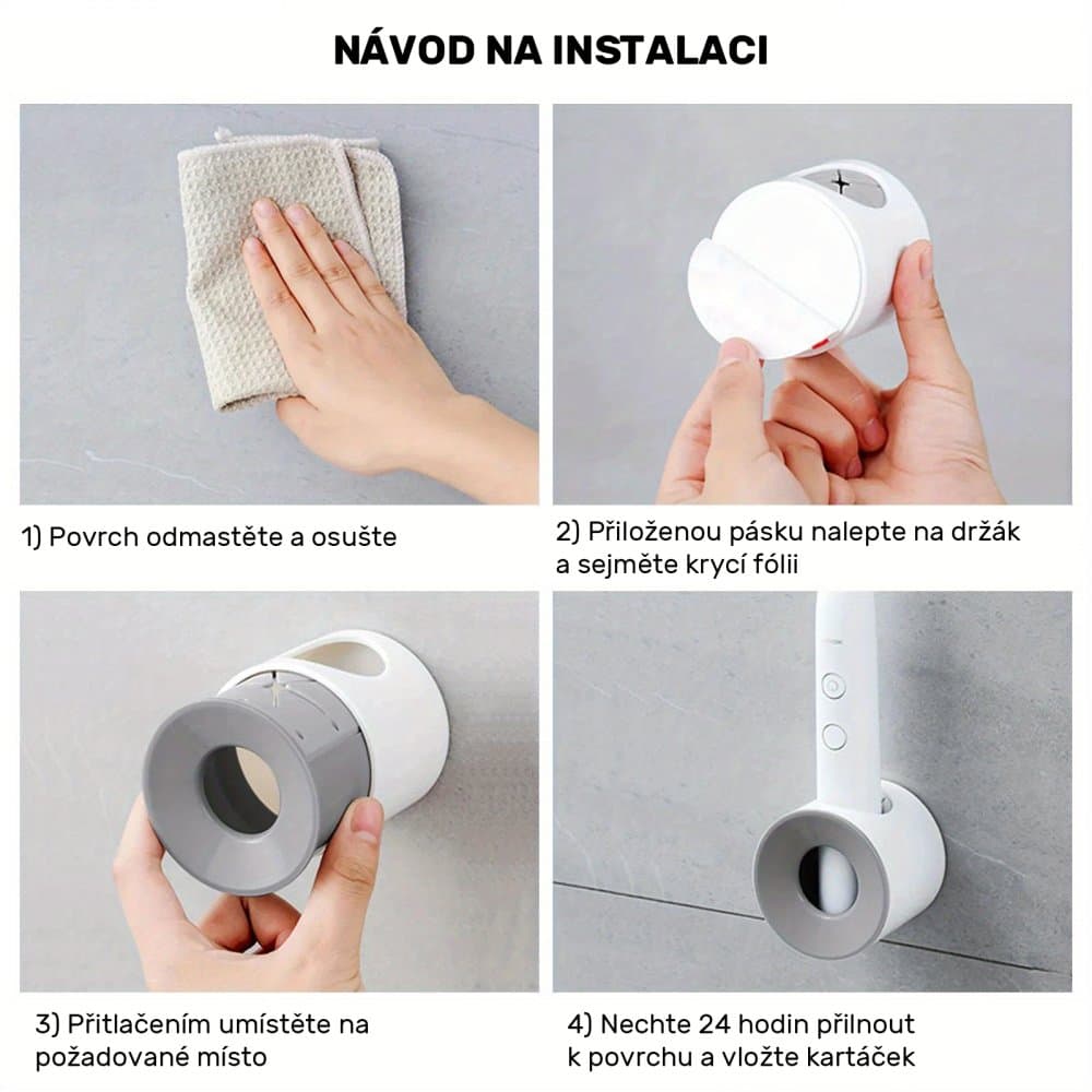 Nástěnný držák na elektrický kartáček, 1 ks (bílá+šedá) - náhled 4