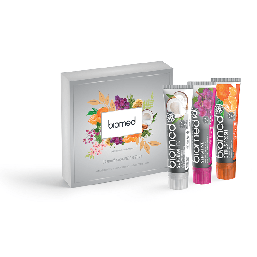 Biomed dámská dárková sada zubních past (Superwhite, Citrus Fresh, Sensitive), 3ks