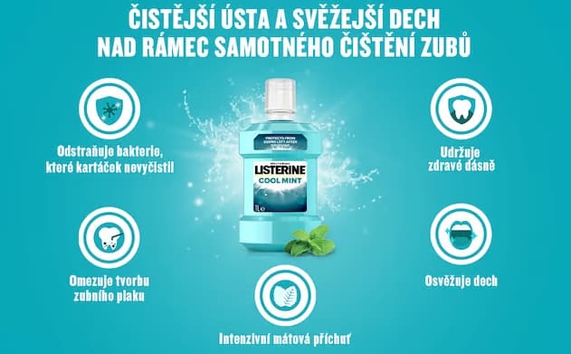 Listerine Cool Mint ústní voda, 500ml - náhled 3