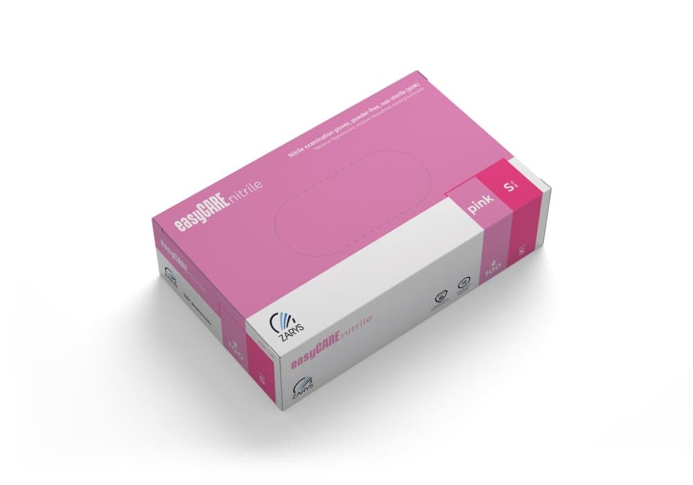 Zarys easyCARE vyšetřovací nitrilové rukavice S (6-7) růžové, 100ks - náhled 3