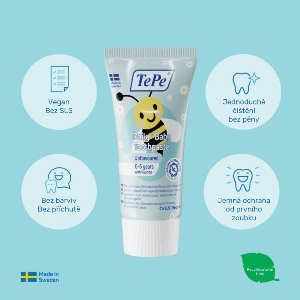 TePe Daily Baby zubní pasta 0-6 let (bez příchuti), 50ml - náhled 2