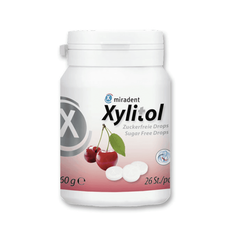 Miradent Xylitol Drops pastilky s xylitolem TŘEŠEŇ, 26ks (60g)