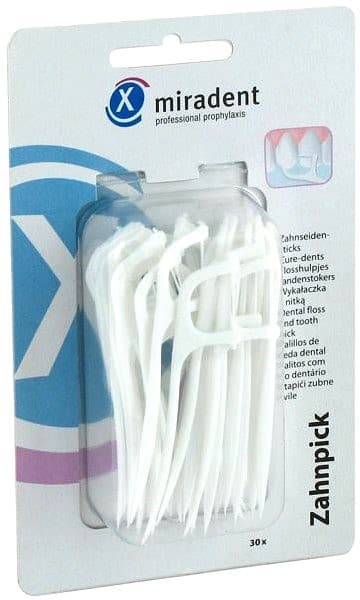 Miradent Dental Floss dentální mečíky s nití, 30ks