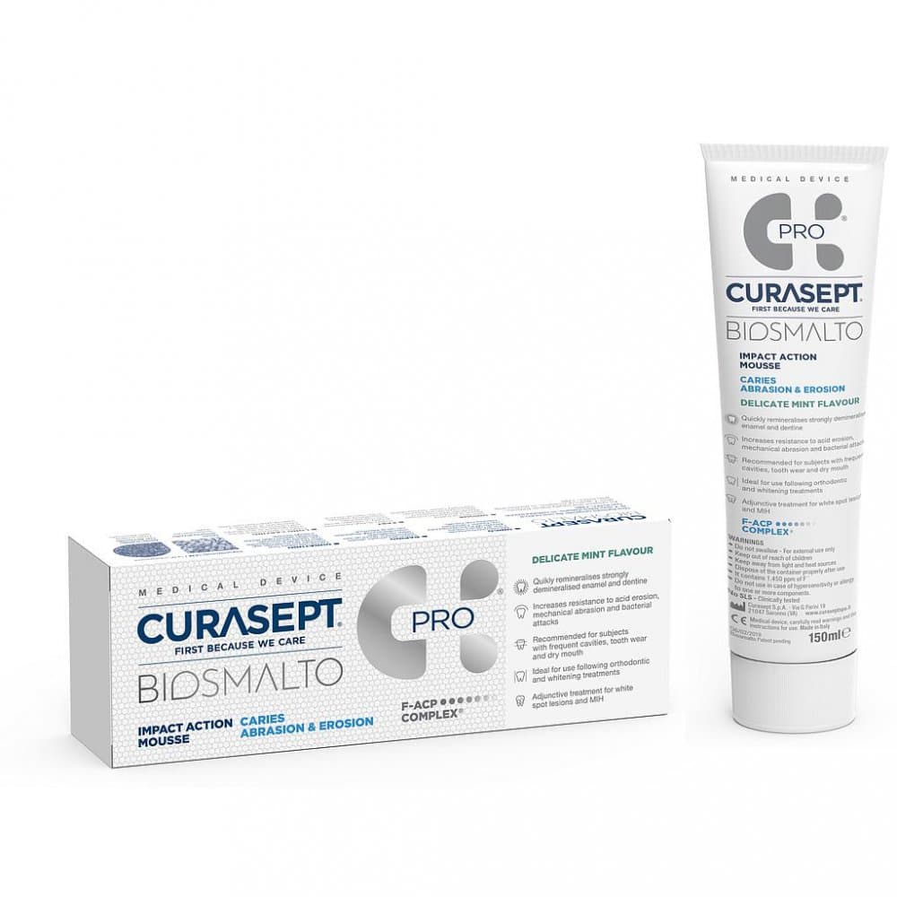 Curasept Biosmalto Impact Mousse Action (Mint), 150ml + 20ks nosičů (M+L) - náhled 2
