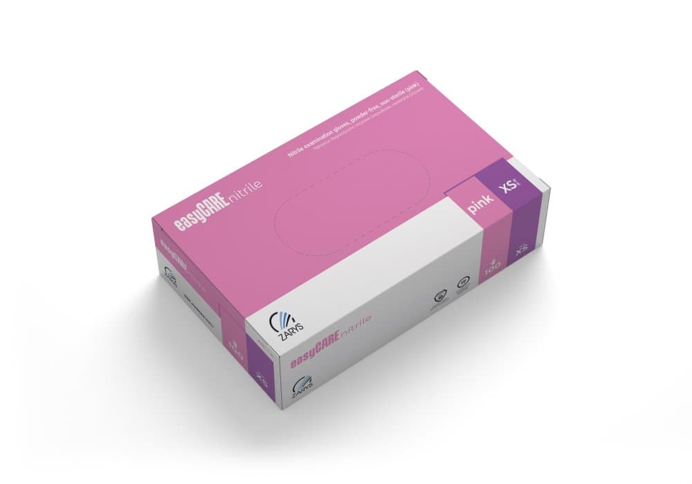 Zarys easyCARE vyšetřovací nitrilové rukavice XS (5-6) růžové, 100ks - náhled 3