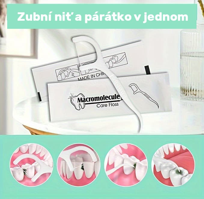Dentální mečíky s nití jednotlivě balené, 50 ks - náhled 2