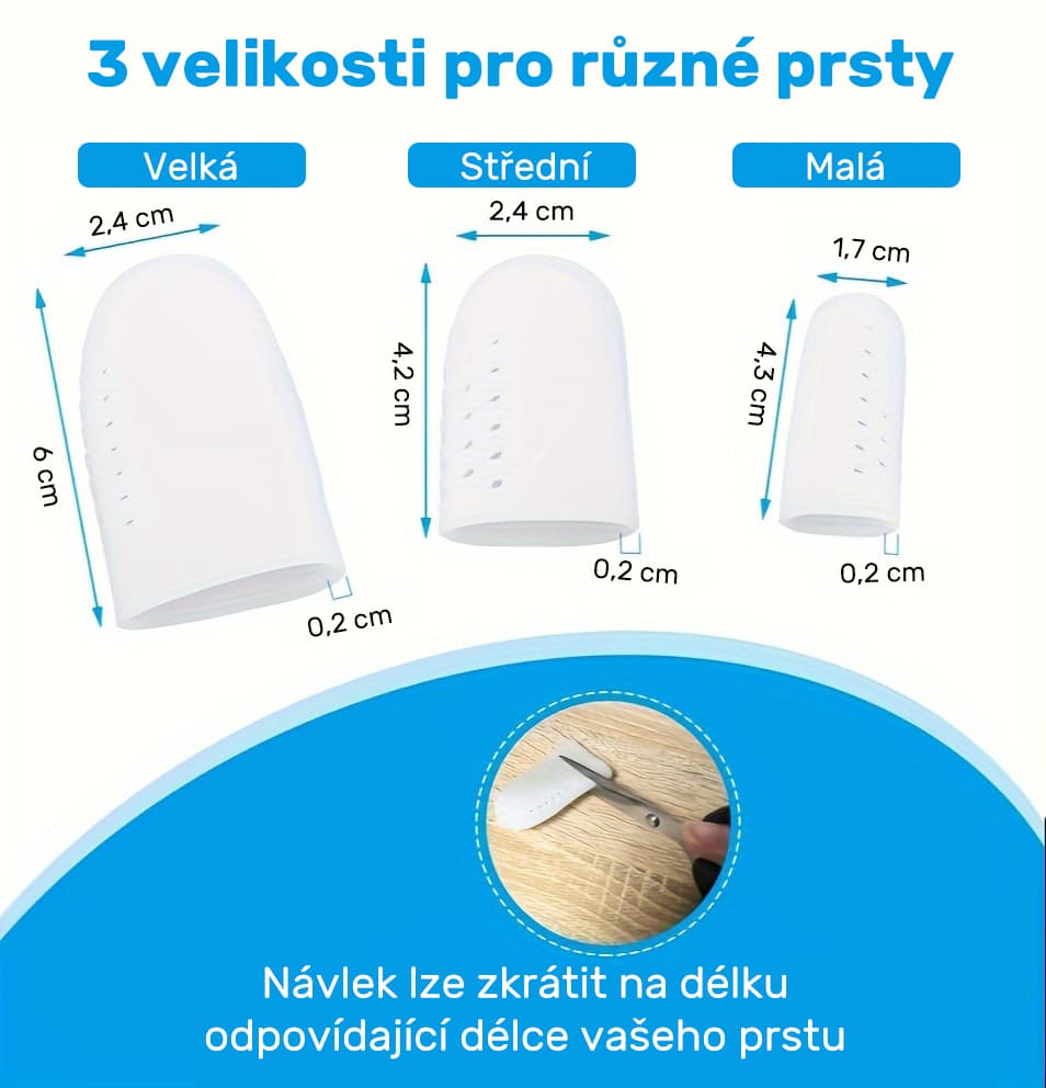 Ochranné silikonové návleky na prsty (3 velikosti, bílé), 6 ks - náhled 2
