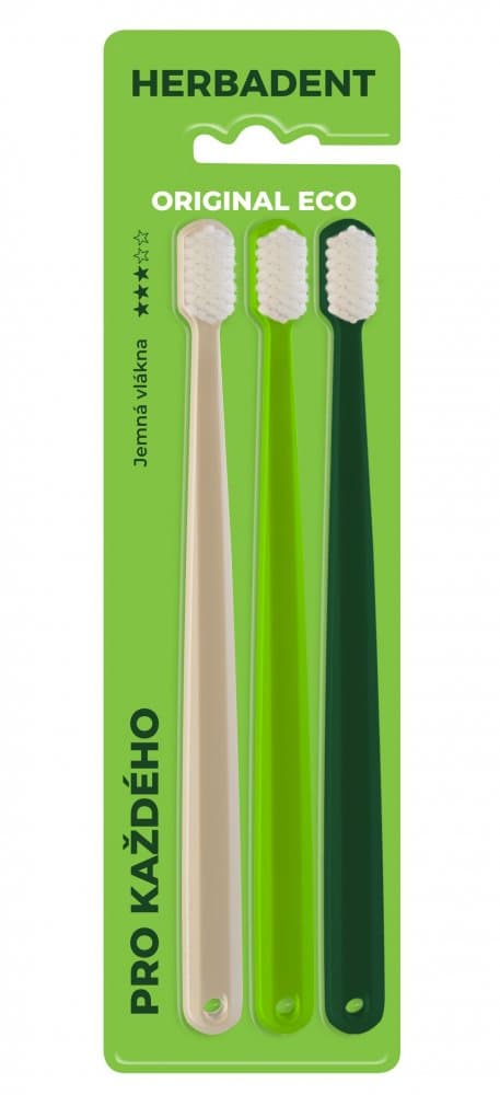 Herbadent ORIGINAL ECO 3* zubní kartáček, jemná vlákna, 3 ks