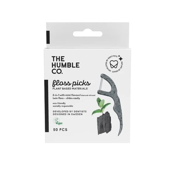 Humble Floss Picks BLACK dentální mečíky s aktivním uhlím (mint), 50ks