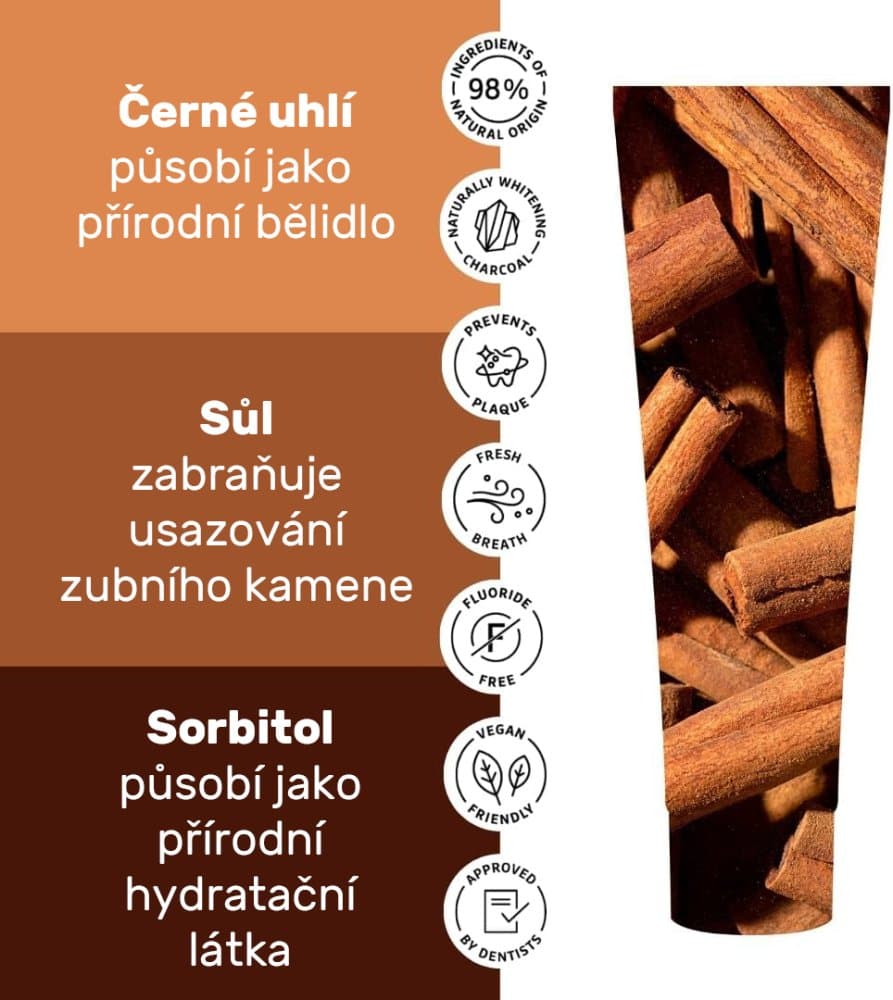 ECODENTA Black Cinnamon Whitening bělící zubní pasta s příchutí skořice, 100ml - náhled 3