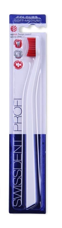 Swissdent Profi zubní kartáček COLOURS bílo-červený (soft-medium)