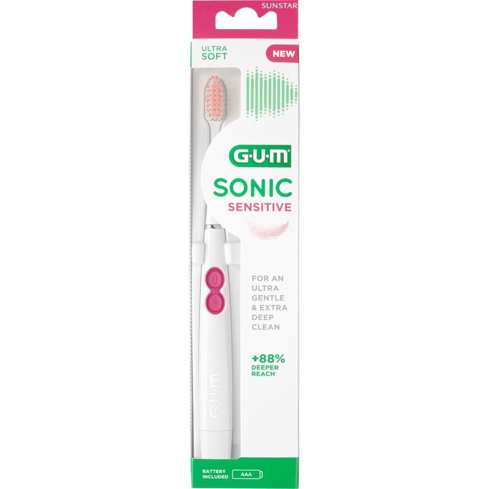 GUM Sonic SENSITIVE bateriový sonický zubní kartáček (bílý s růžovou)
