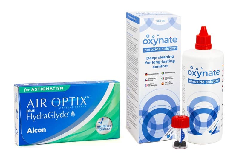 Alcon Air Optix Plus Hydraglyde for Astigmatism (3 čočky) + Oxynate Peroxide 380 ml s pouzdrem