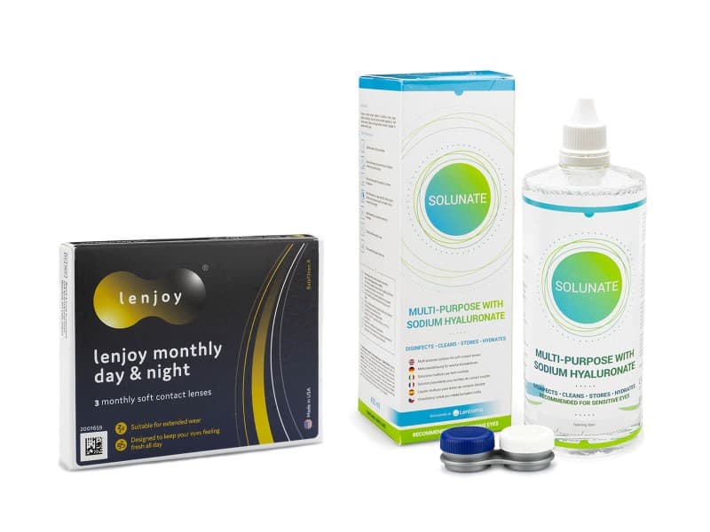 Lenjoy Lenjoy Monthly Day & Night (3 čočky) + Solunate Multi-Purpose 400 ml s pouzdrem