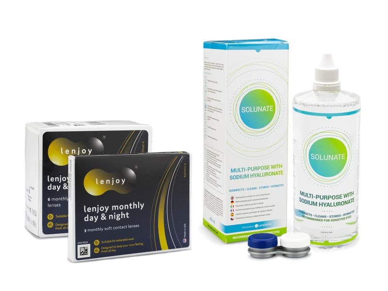 Lenjoy Lenjoy Monthly Day & Night (9 čoček) + Solunate Multi-Purpose 400 ml s pouzdrem