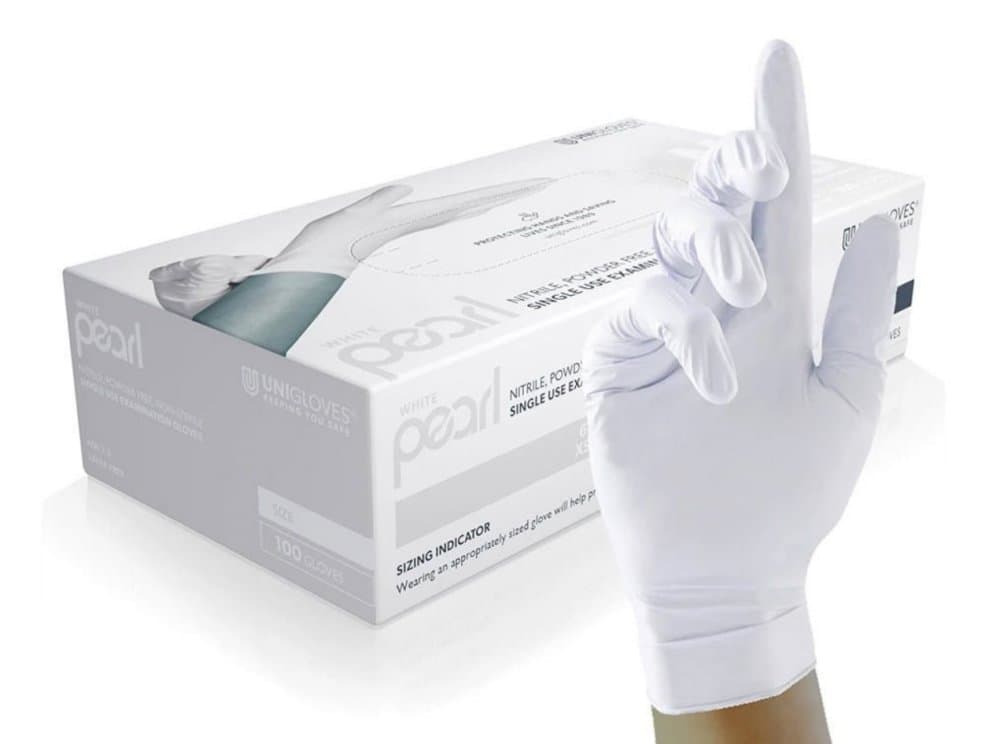 Unigloves White Pearl nitrilové vyšetřovací rukavice S (6-7) bílé, 100ks