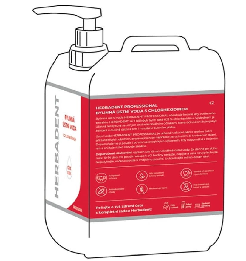 Herbadent PROFESSIONAL bylinná ústní voda s CHX (0,12%), 5 l - náhled 3