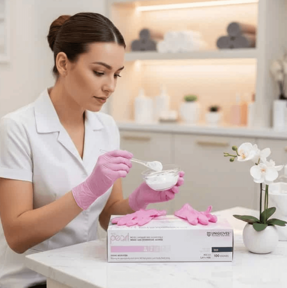 Unigloves Pink Pearl nitrilové vyšetřovací rukavice M (7-8) růžové, 100ks - náhled 5