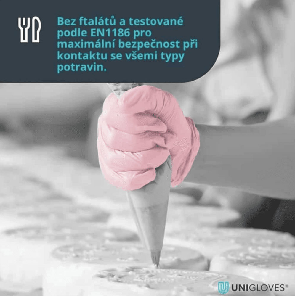 Unigloves Pink Pearl nitrilové vyšetřovací rukavice M (7-8) růžové, 100ks - náhled 2