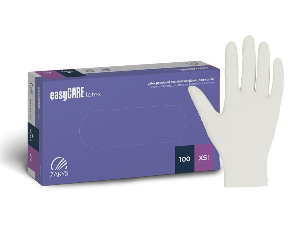 Zarys easyCARE vyšetřovací latexové rukavice XS (5-6) pudrované, 100ks